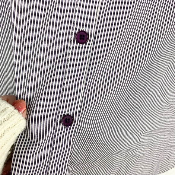 Lafayette 148 Purple Pinstriped Single Pocket Button Down Collared Blouse Small - Picture 5 of 10